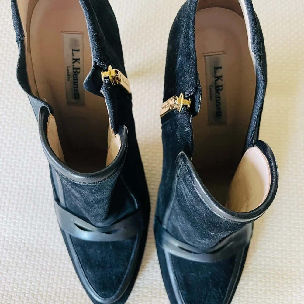 L.K. BENNETT Suede Leather Black Booties Shoes Size 39